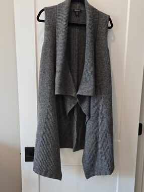 Roaman's Gray Sleeveless Drape Knit Cardigan